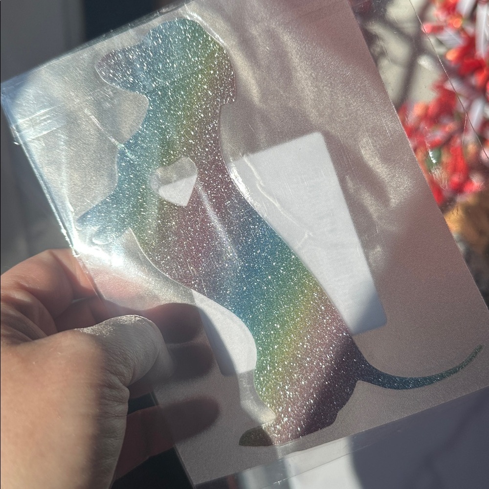 New Large Glittery Rainbow Dachshund Silhouette Car Decal